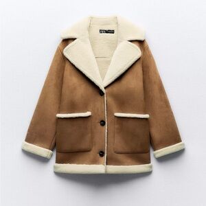 Zara Double Faced Shearling Coat with Patch Pockets, NWOT